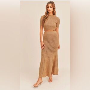 Elegant Tan Knit Skirt Set